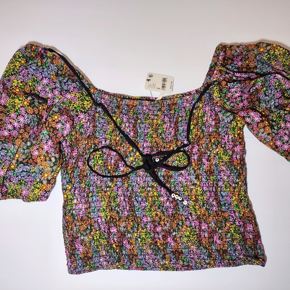 Free People Colorful Bohemian Floral Blouse Size Small - Picture 3 of 8